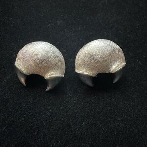 Silver Textured Crescent Clip-On Earrings